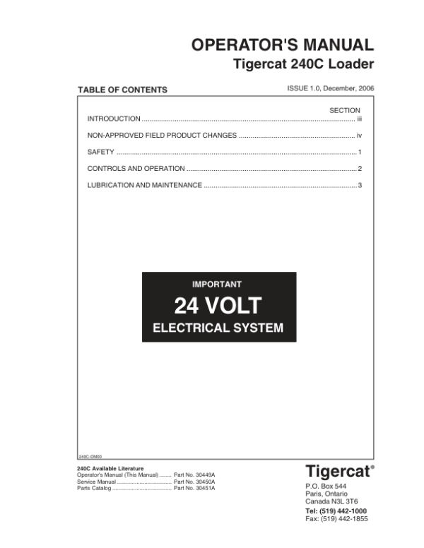 Tigercat 240C Loader Repair Service Manual (2401501 - 2402000)