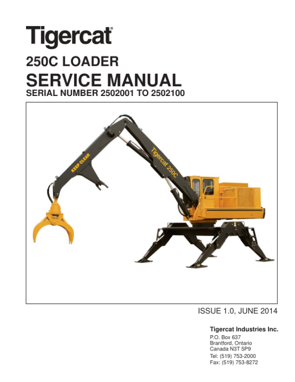 Tigercat 250C Loader Repair Service Manual (2502001 - 2502101)