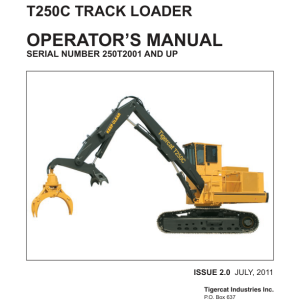 Tigercat T250C Loader Operators Manual (250T2001 - 250T2100)