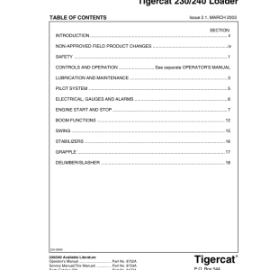 Tigercat 230, 240 Loader Repair Service Manual