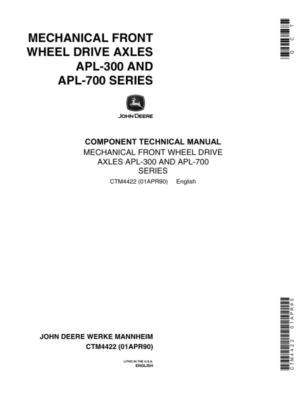 John Deere APL-300, APL-700 Axles Component Technical Manual CTM4422