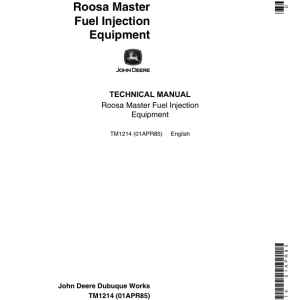 John Deere Roosa Master 9.5mm Injection Nozzles and DM Series Pump Technical Manual