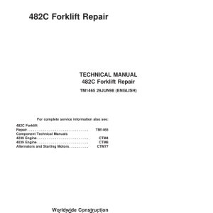 John Deere 482C Forklift Repair Technical Manual TM1465