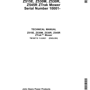 John Deere Z515E, Z530M, Z530R, Z545R ZTrak Mower Repair Manual TM166719
