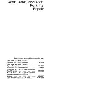 John Deere 485E, 486E, 488E Forklift Repair Technical Manual TM1704