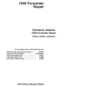 John Deere 1058 Forwarder Repair Technical Manual - TM1943