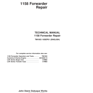 John Deere 1158 Forwarder Repair Technical Manual - TM1953