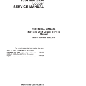 John Deere 2054, 2554 Logger Repair Technical Manual - TM2016