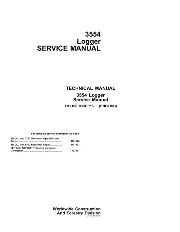 John Deere 3554 Logger Repair Technical Manual - TM2106