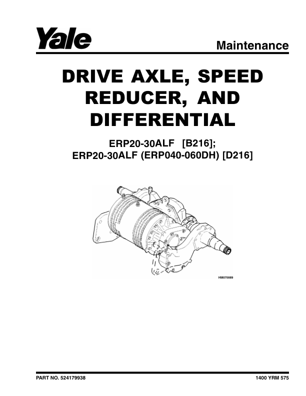 Yale Erp040dh, Erp050dh, Erp060dh Forklift D216 Series Repair Manual