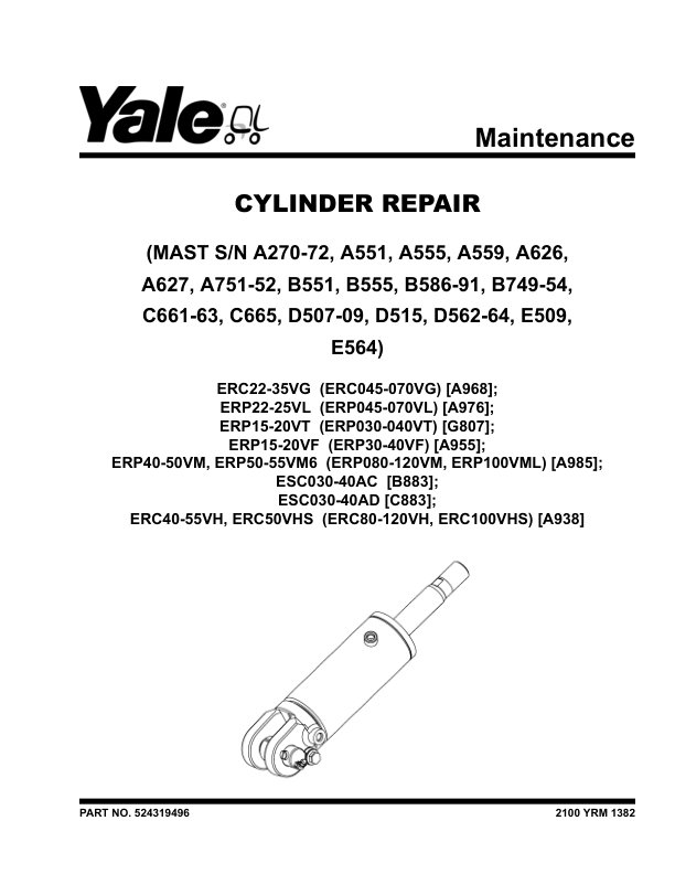 Yale ERP080VM, ERP090VM, ERP100VM, ERP100VML, ERP110VM, ERP120VM ...