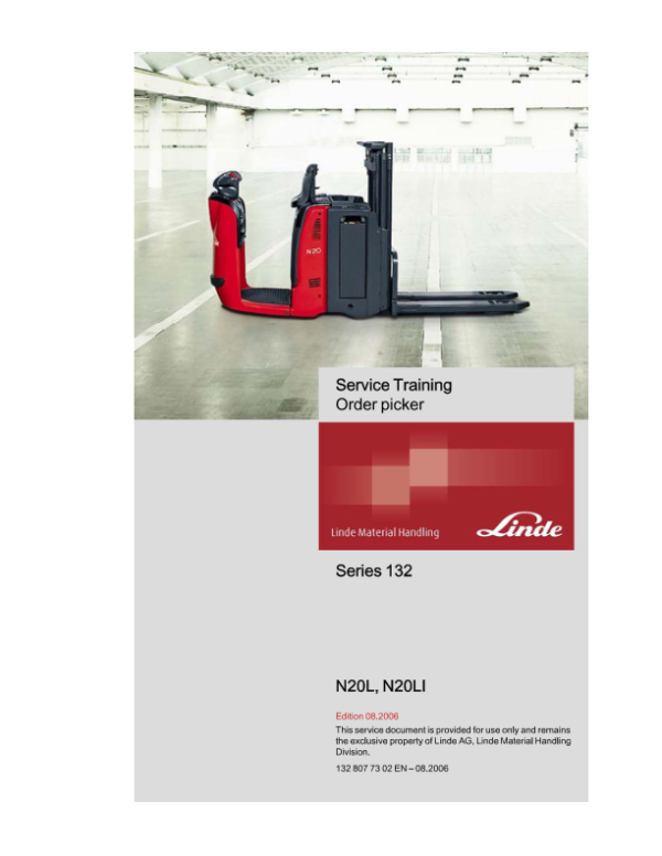 Linde N20L, N20LI Order Picker Type 132 Repair Service Manual